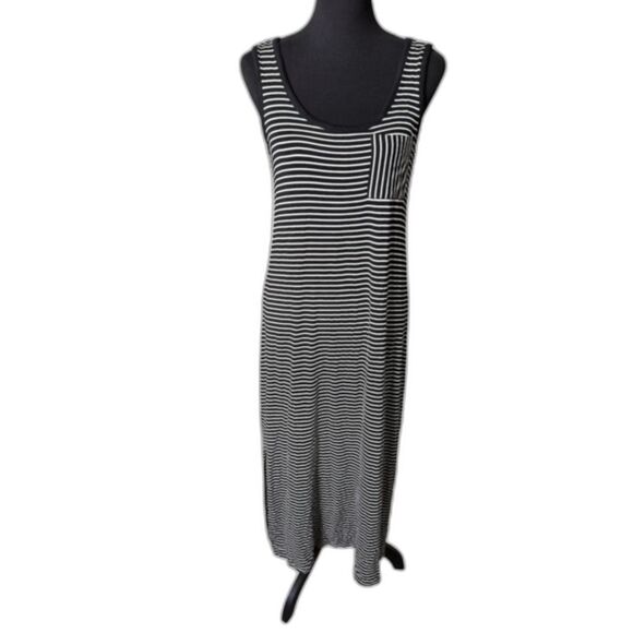 Calvin Klein Striped Patch Pocket Maxi Dress Black / White - Picture 3 of 6